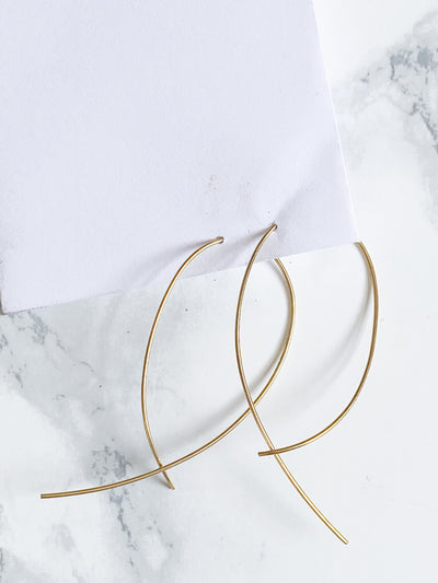 Isaiah Collection 14K Gold Plate Fluid Curved Cross Design Threader Earrings