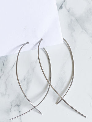 Isaiah Collection White Rhodium Plate Fluid Curved Cross Design Threader Earrings