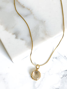 Corinthians Collection 14K Gold Plate 15” + 2” Extender 7-Sided Clear Quartz Rose Cut Pendant Necklace