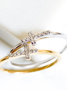 Isaiah Collection 14K Gold Plate Petite White Topaz Cross Ring