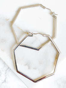 Corinthians Collection White Rhodium Plate Bold 2.5” 7-Sided Hoop Earrings