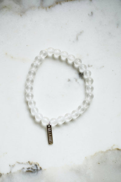 Provision and Protection 14K Gold Plate Clear Quartz Round Matte Amplify Stretch Bracelet