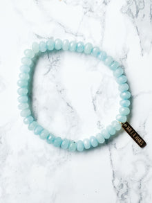 Strength and Courage White Rhodium Plate Amazonite Faceted Rondelle Stretch Bracelet