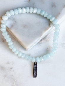 Strength and Courage White Rhodium Plate Amazonite Faceted Rondelle Stretch Bracelet