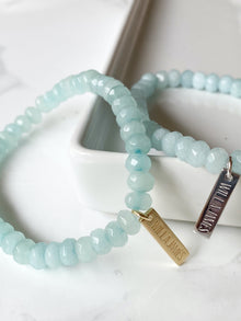 Strength and Courage White Rhodium Plate Amazonite Faceted Rondelle Stretch Bracelet