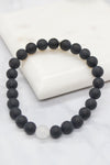 Fatherhood Collection White Rhodium Plate 8mm Matte Black Agate and White Jade Bracelet
