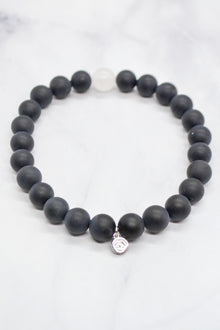 Fatherhood Collection White Rhodium Plate 8mm Matte Black Agate and White Jade Bracelet