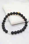 Fatherhood Collection 14K Gold Plate Matte Black Agate and White Jade Bracelet