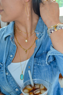 Isaiah Collection 14K Gold Plate 26” + 2” Heptagon Amazonite Pendant Necklace