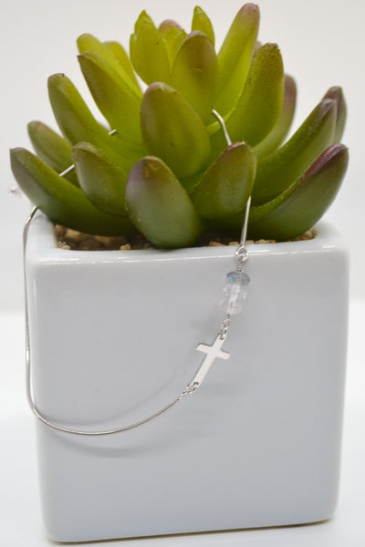 Ecclesiastes Collection White Rhodium Plate Polished Cross Triple Gem Adjustable Bola Bracelet