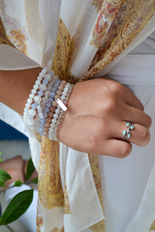 Isaiah Collection White Rhodium Plate Open Shank Double Marquise Amazonite Stack Ring