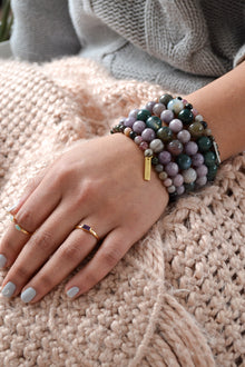 Tranquil Mind and Serenity White Rhodium Plate Bold 12mm Indian Agate Gemstone Stretch Bracelet