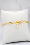 John Collection 14K Gold Plate Polished Paperclip Chain Cross Dangle Bracelet