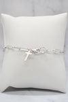 John Collection White Rhodium Plate Polished Paperclip Chain Cross Charm Bracelet