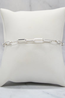 John Collection White Rhodium Plate Polished Paperclip Chain Cross Charm Bracelet