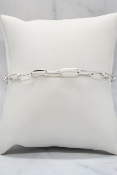 John Collection White Rhodium Plate Polished Paperclip Chain Cross Charm Bracelet