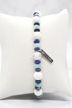 New Beginnings White Rhodium Plate Howlite, Blue Aventurine and Amazonite Bracelet