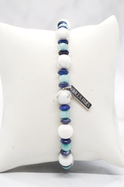 New Beginnings White Rhodium Plate Howlite, Blue Aventurine and Amazonite Bracelet
