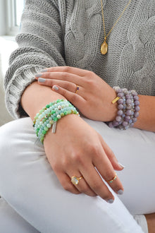 Joy and Contentment White Rhodium Plate Polished Round Chrysoprase Stretch Bracelet