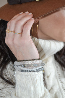 Provision and Protection White Rhodium Plate Clear Quartz Round Matte Amplify Stretch Bracelet