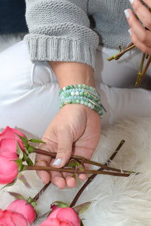 Joy and Contentment White Rhodium Plate Polished Round Chrysoprase Stretch Bracelet