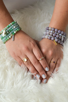 Joy and Contentment White Rhodium Plate Polished Round Chrysoprase Stretch Bracelet