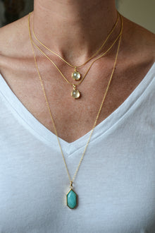 Isaiah Collection 14K Gold Plate 26” + 2” Heptagon Amazonite Pendant Necklace