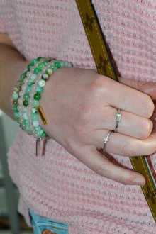 Joy and Contentment White Rhodium Plate Polished Round Chrysoprase Stretch Bracelet