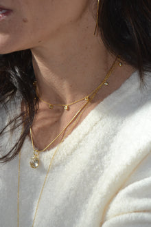 Corinthians Collection 14K Gold Plate 14” + 2” Faceted Clear Quartz Dangle Choker Necklace