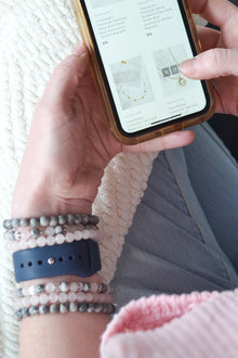 Love and Devotion White Rhodium Plate Polished Rose Quartz Stretch Bracelet