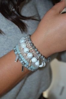 Strength and Courage White Rhodium Plate Amazonite Faceted Rondelle Stretch Bracelet