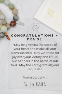 Congratulations and Praise White Rhodium Clad 12mm Amazonite Stretch Bracelet