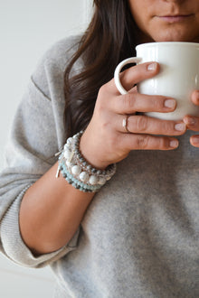 Tranquil Mind and Serenity 14K Gold Plate 12mm Polished Howlite Stretch Bracelet