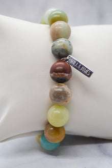 Congratulations and Praise White Rhodium Clad 12mm Amazonite Stretch Bracelet