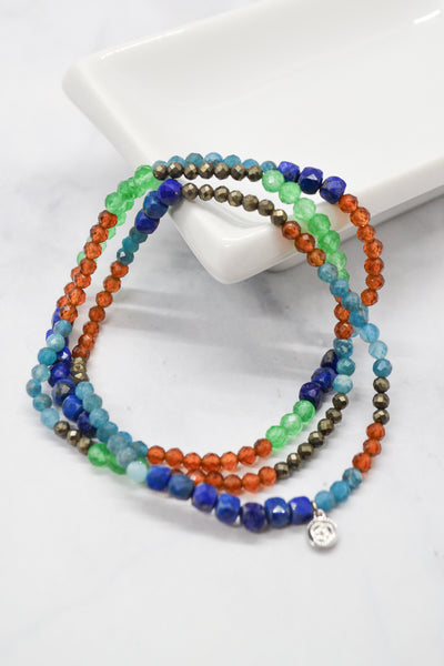 Warrior Collection White Rhodium Plate Set of 3 Multi-Gem Bracelets