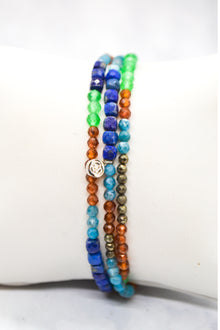 Warrior Collection White Rhodium Plate Set of 3 Multi-Gem Bracelets