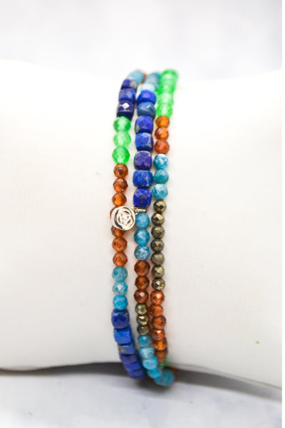 Warrior Collection White Rhodium Plate Set of 3 Multi-Gem Bracelets