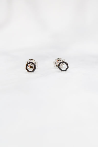 Corinthians Collection White Rhodium Plate 7-Sided Petite Stud Earrings