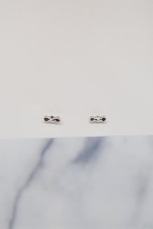 Luke Collection White Rhodium Plate Petite 3 Bead Bar Stud Earrings