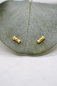 Luke Collection 14K Gold Plate Plate Petite 3 Bead Bar Stud Earrings