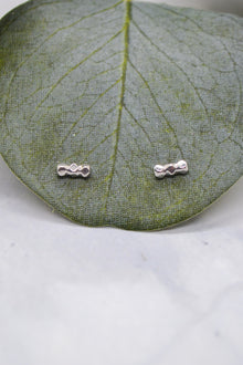 Luke Collection White Rhodium Plate Petite 3 Bead Bar Stud Earrings