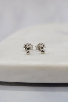 Luke Collection White Rhodium Plate Petite 3 Bead Bar Stud Earrings