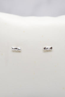 Luke Collection White Rhodium Plate Petite 3 Bead Bar Stud Earrings