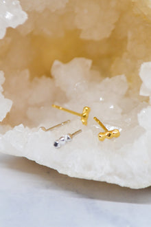 Luke Collection 14K Gold Plate Plate Petite 3 Bead Bar Stud Earrings