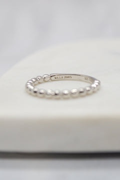Luke Collection White Rhodium Plate Polished Petite Beaded Stack Ring