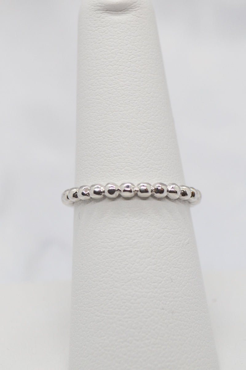 Luke Collection White Rhodium Plate Polished Petite Beaded Stack Ring ...