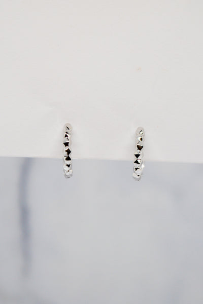 Luke Collection White Rhodium Plate 12mm Petite Polished Beaded Huggie Earrings