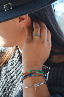 Luke Collection White Rhodium Plate Polished Petite Beaded Stack Ring