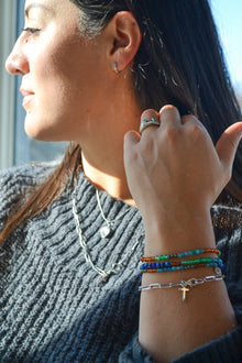 John Collection White Rhodium Plate Polished Paperclip Chain Cross Charm Bracelet