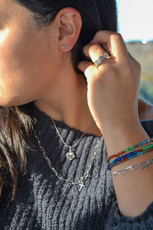 Luke Collection White Rhodium Plate Petite 3 Bead Bar Stud Earrings